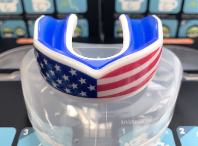 Oral Mart Adult Sports Mouth Guard (USA Flag & Vampire Fangs & 15 Colors) - Adult Mouthguard for Football, Boxing, Karate, Martial Arts, Rugby, MMA, Sparring, Hockey (/w Vented Case)