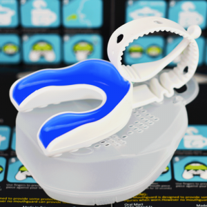 White Blue Strapped Football Hockey Lacrosse Mouth Guard